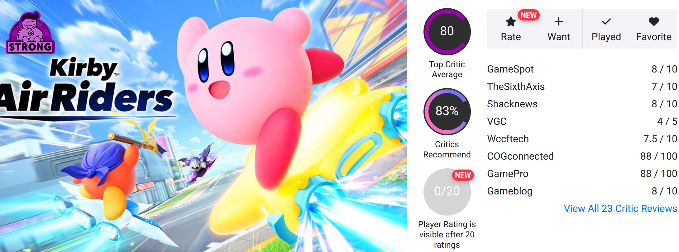 تصاویر مربوط به انتشار نقدها و نمرات بازی Kirby Air Riders: میانگین ۷۸ در متا