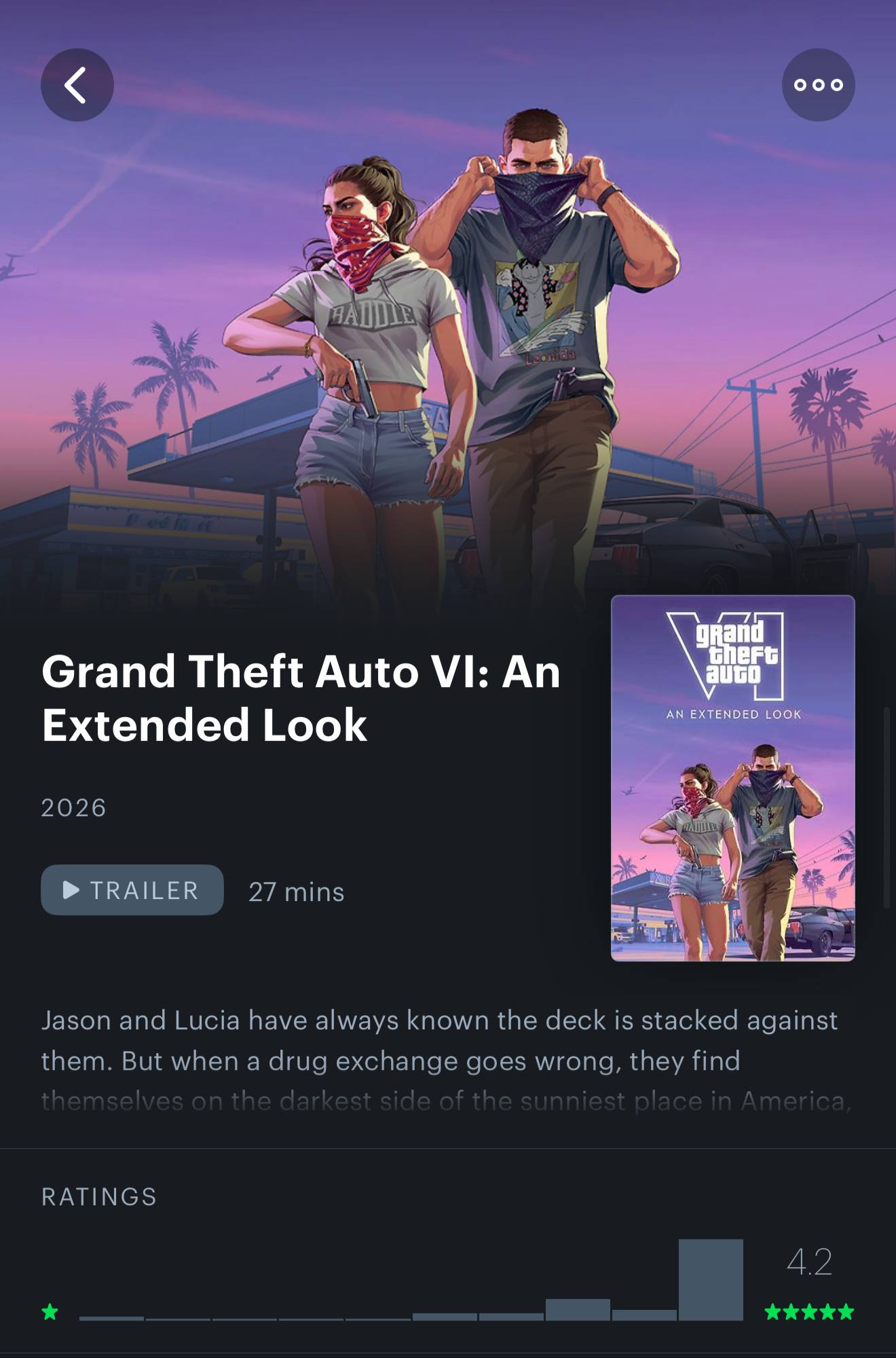 نمایت GTA 6 در IMDb و Letterboxd بالاتر از بسیاری فیلم‌ها نمره گرفت