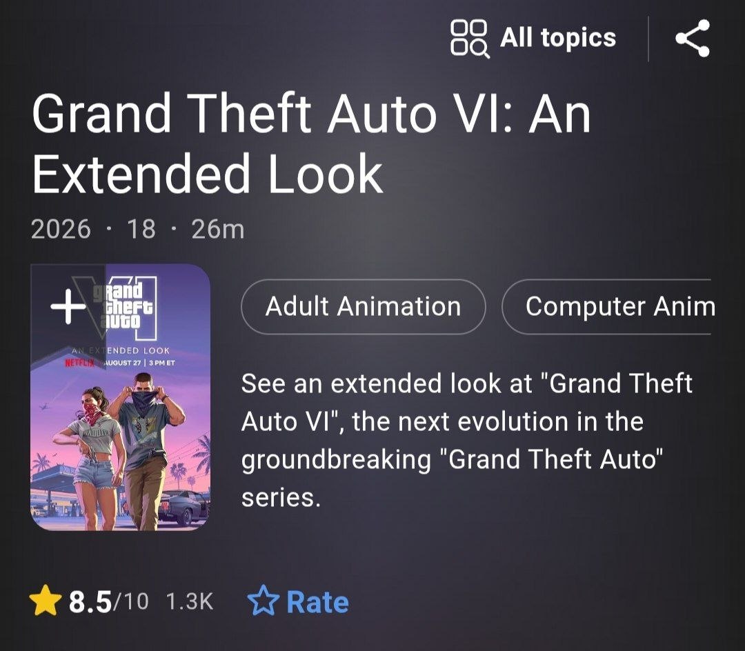 نمایت GTA 6 در IMDb و Letterboxd بالاتر از بسیاری فیلم‌ها نمره گرفت
