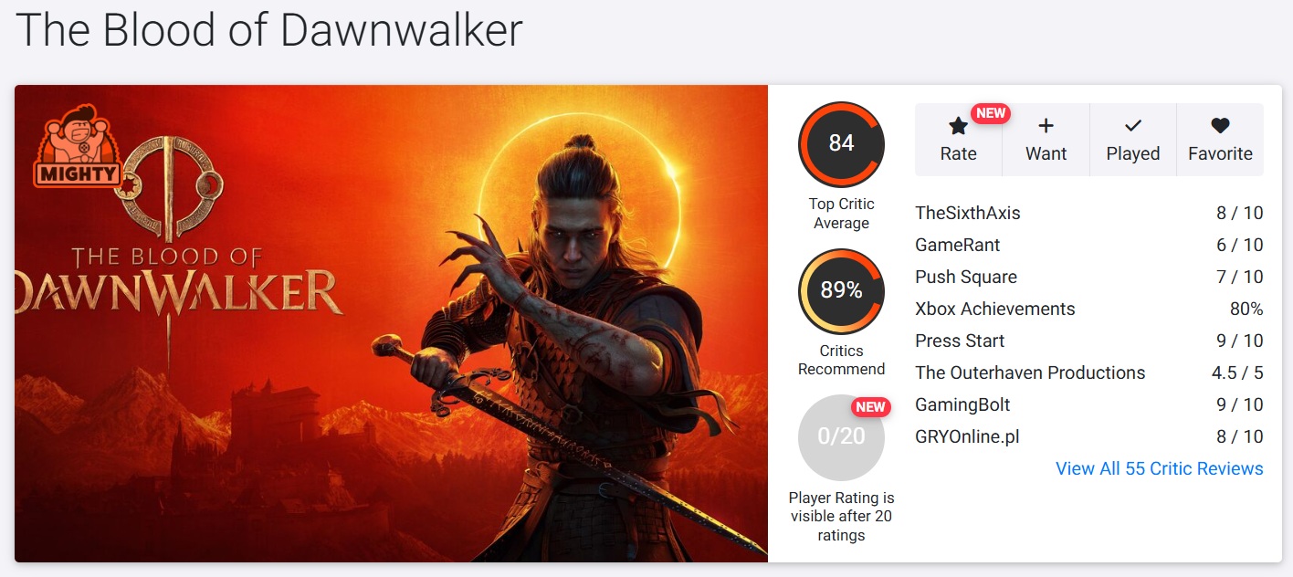 بررسی و تحلیل نمرات بازی The Blood of Dawnwalker از دید منتقدان
