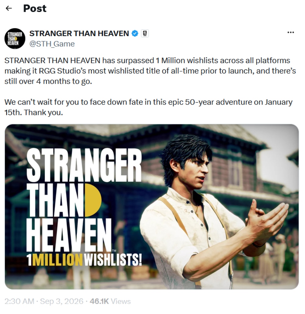 عبور Stranger Than Heaven از مرز یک میلیون درخواست پیش‌ثبت‌نام؛ موردانتظارترین اثر RGG استودیو